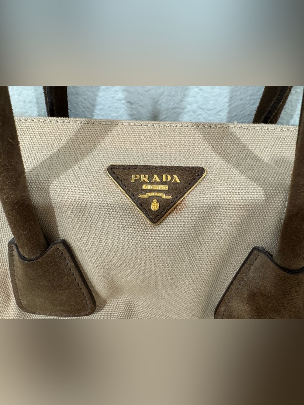 Prada Beige Cavas and Brown Suede Tote - Picture 3 of 8